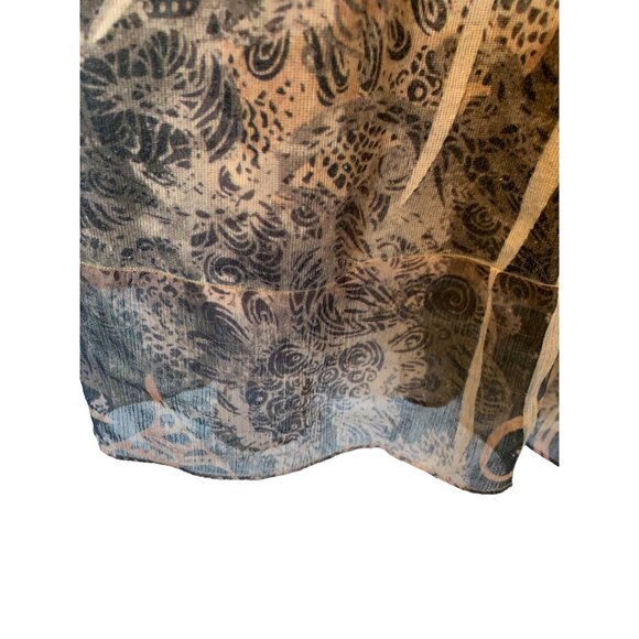 🍒 2/$20 🍒 Brown Pattern Long Sleeve Blouse with Jeweled Neckline sz M - Picture 5 of 8